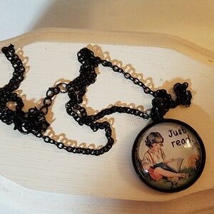 Black Chain Just Read Cabochon 21" Chain